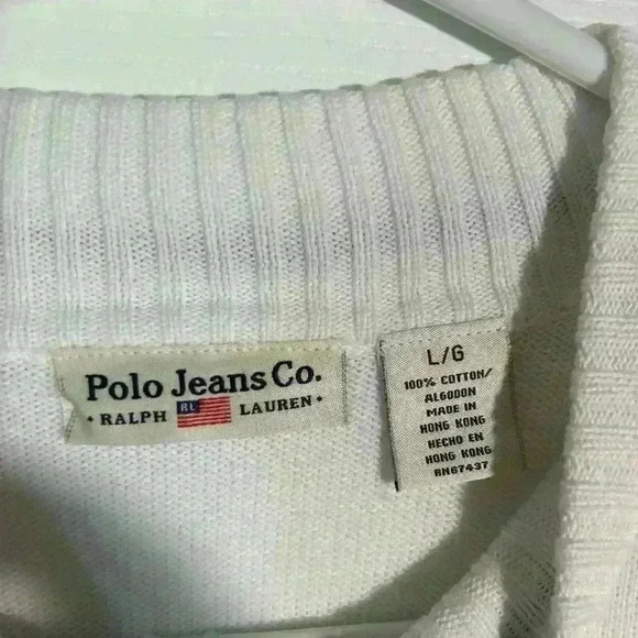 Polo Jeans Company Ralph Lauren Ladies Tennis Sweater. White/Navy. Size Large. - Picture 5 of 8